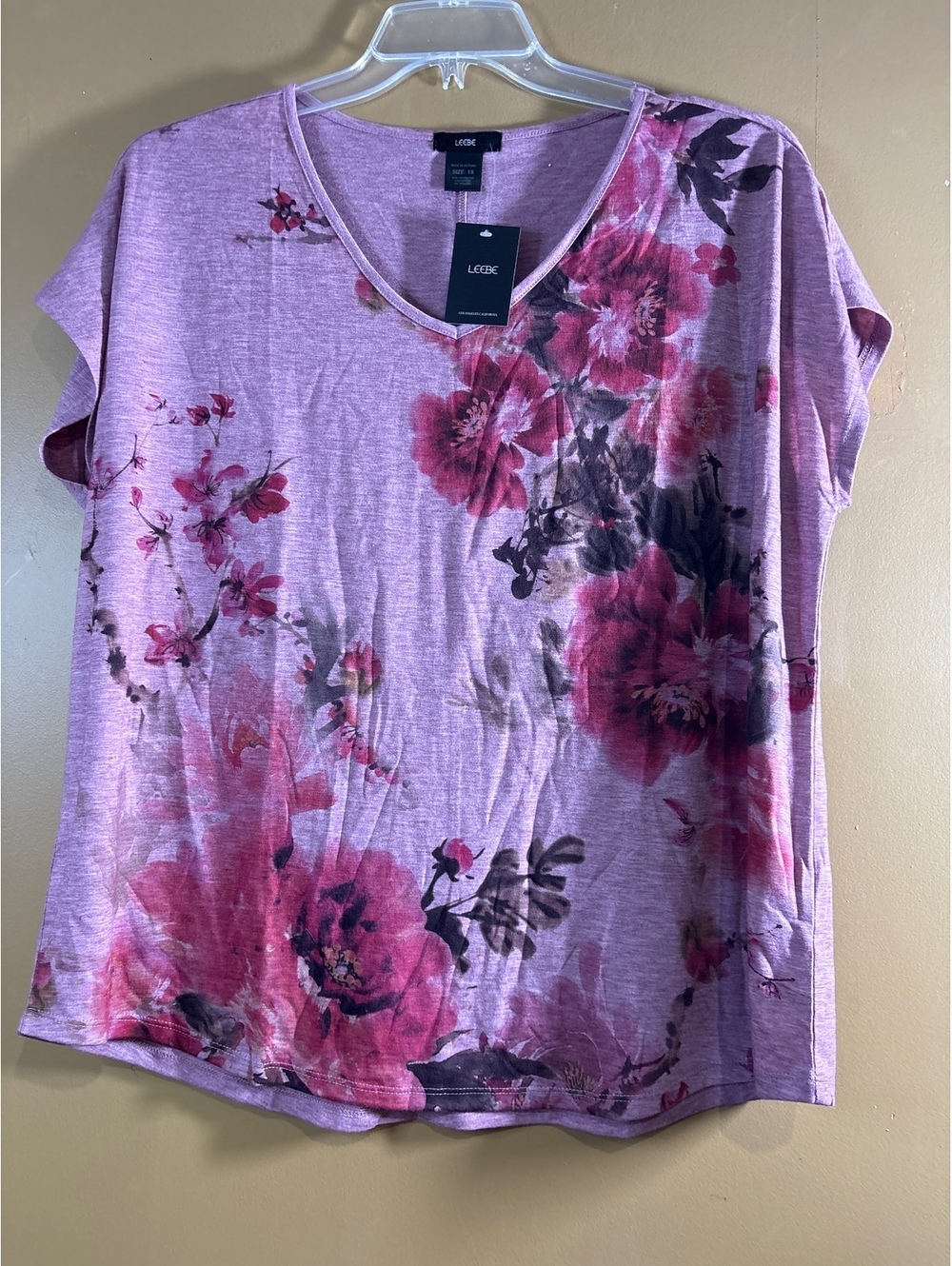 Leebe Women's Floral Print V-Neck T-Shirt Size 1X